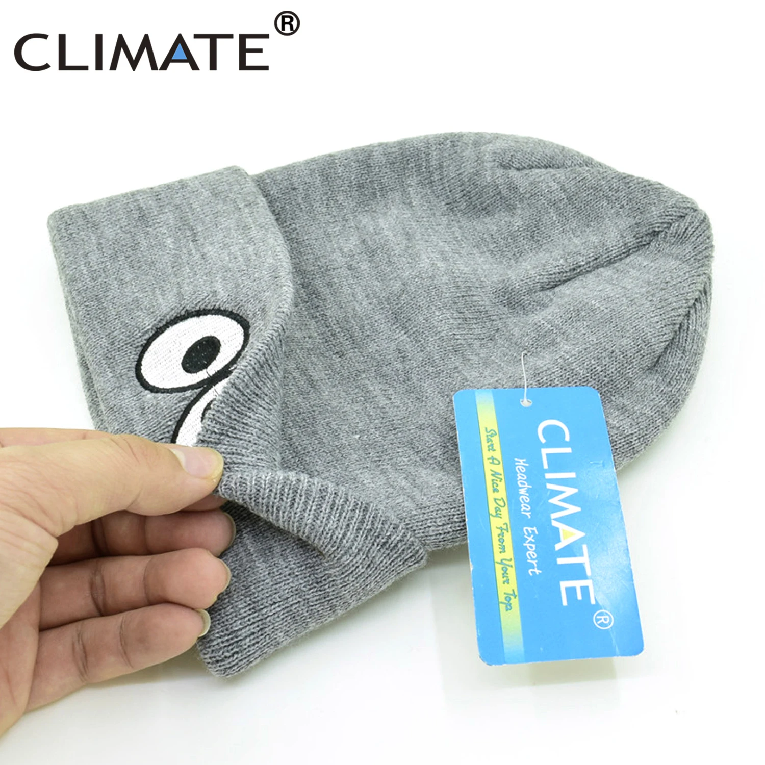 Зеленая зимняя шапка с милыми глазами CLIMATE для мужчин и женщин Серая осенняя