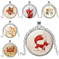 hot fashion children cartoon anime little fox time crystal glass convex round pendant necklace clothing sweater chain jewelry