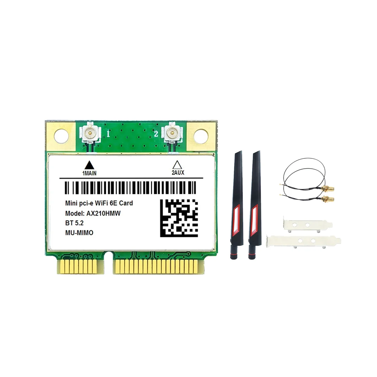 

AX210HMW Wi-Fi карта + комплект антенн WiFi 6E Mini PCI-E AX210 802.11Ax/Ac 2,4G/5G/6 ГГц BT5.2 беспроводной адаптер для ноутбука