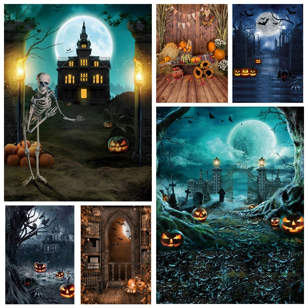 

Halloween Party Backdrop Fall Pumpkin Horror Night Forest Graveyard Scary Photography Background for Baby Portrait Photo Studio