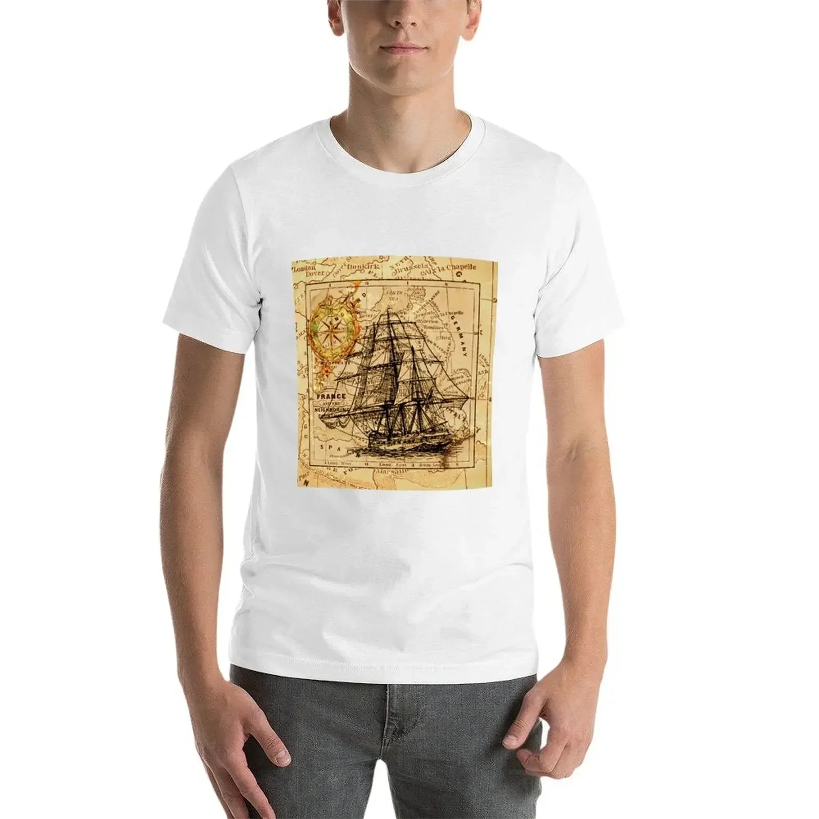Футболка с картой парусного корабля футболка рисунком мужская одежда мужские