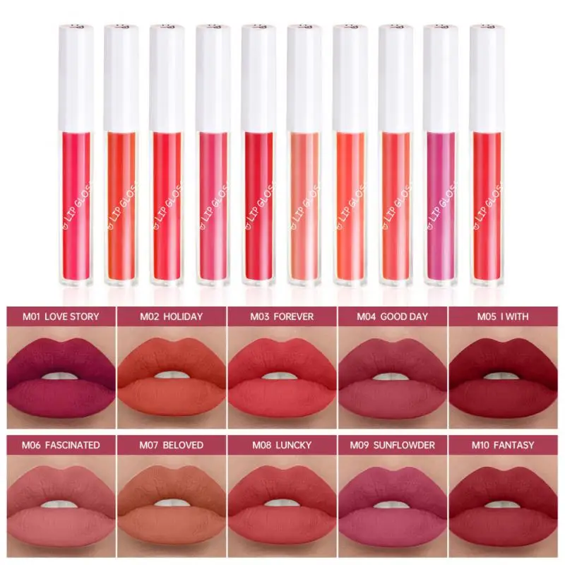 

10 Colors Lip Glaze Velvet Matte Lipstick Red Lip Tint Waterproof Lipgloss Lips Makeup Moisture Liquid Lipstick Cosmetics