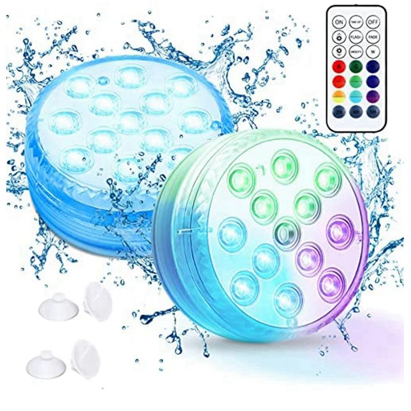 

New-Pool Lights Submersible LED Lights With RF Remote,13 LED Waterproof Underwater Light With Magnets Suction Cups 2Pack