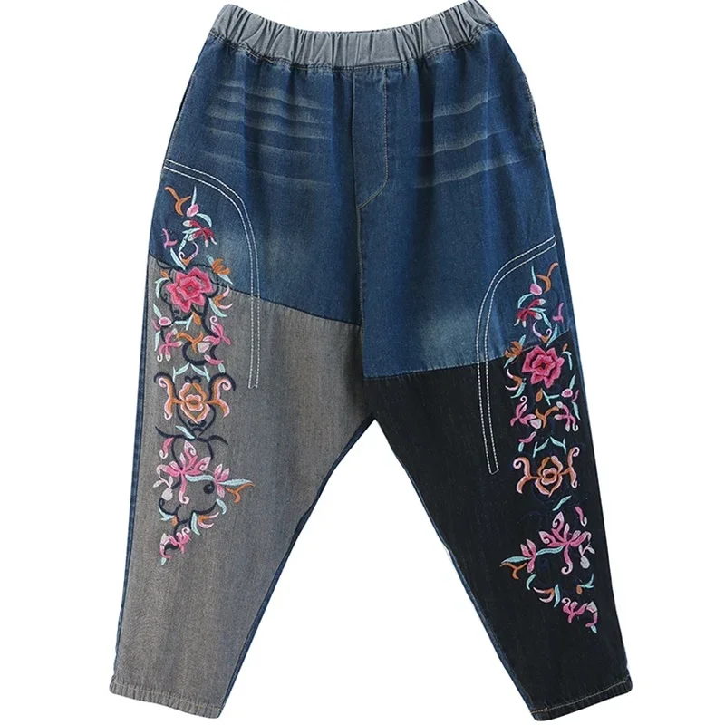 Китайские джинсы-шаровары 2024 брюки в Корейском стиле с вышивкой женские джинсы Mom