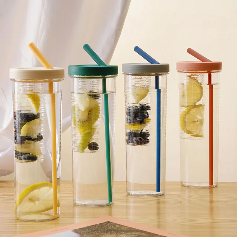 

Large Capacity Water Bottle With Foldable Straw 700ML Juice Cup Fruit Tea Built-in Filter Cup Outdoor Portable Drinkware
