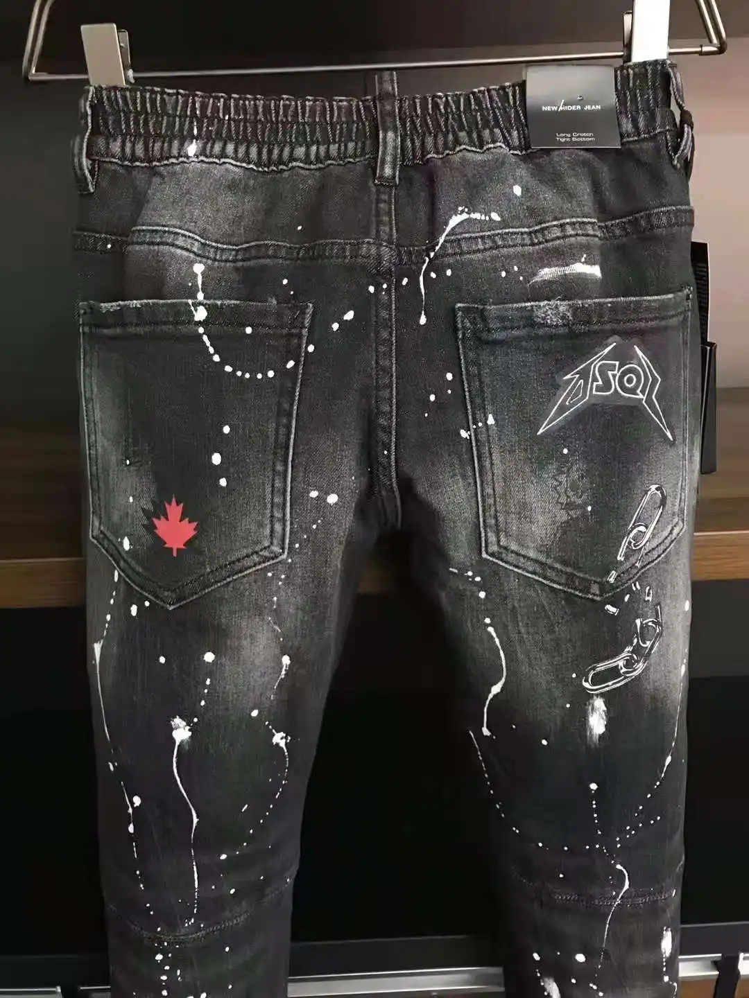 DSQUARED2 Ripped Printed Casual Jeans Elastic Waist 9-point Trousers Motorcycle Style Men's Clothing Pants A502