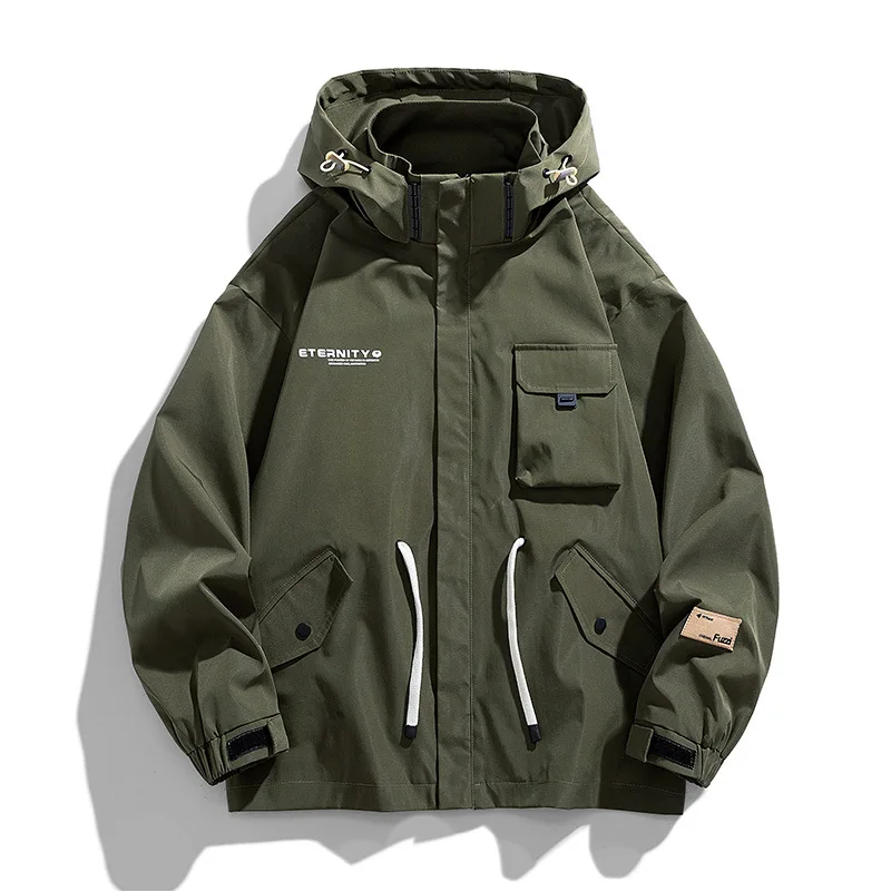 

New Spring Men's Jacket Plus Size Multi-Pockets Workwear Hooded Windbreaker Man Loose Casual Zipper Coats 6XL 7XL 8XL 9XL