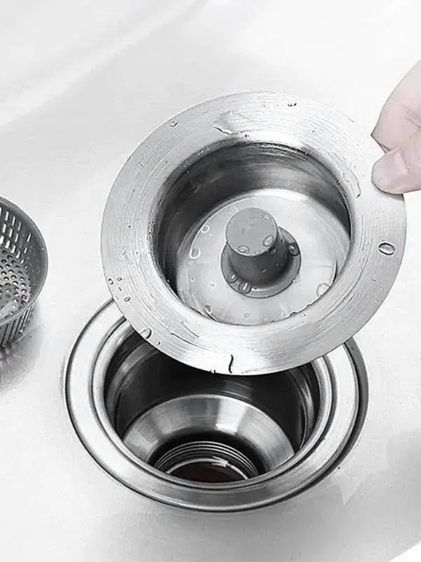 

Sink Stopper Strainer Basket Stainless Steel Press Seal Kitchen Up Design Anti-Clogging Garbage Disposal Food Catcher Drain