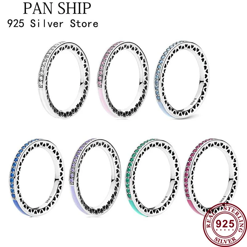 

Fit Original Luxury Real 925 Sterling Silver Authentic Pan Ring For Women Radiant Heart Couple Rings Diy Fashion Wedding Jewelry