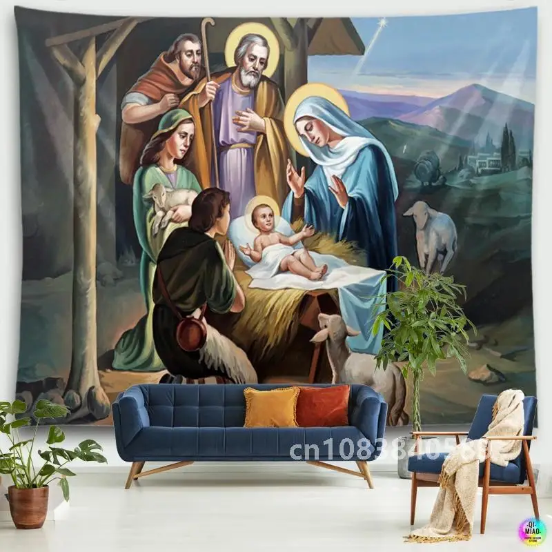 Рождественская сцена гобелен Иисус рождения ясли сарай настенный ангел Пасха
