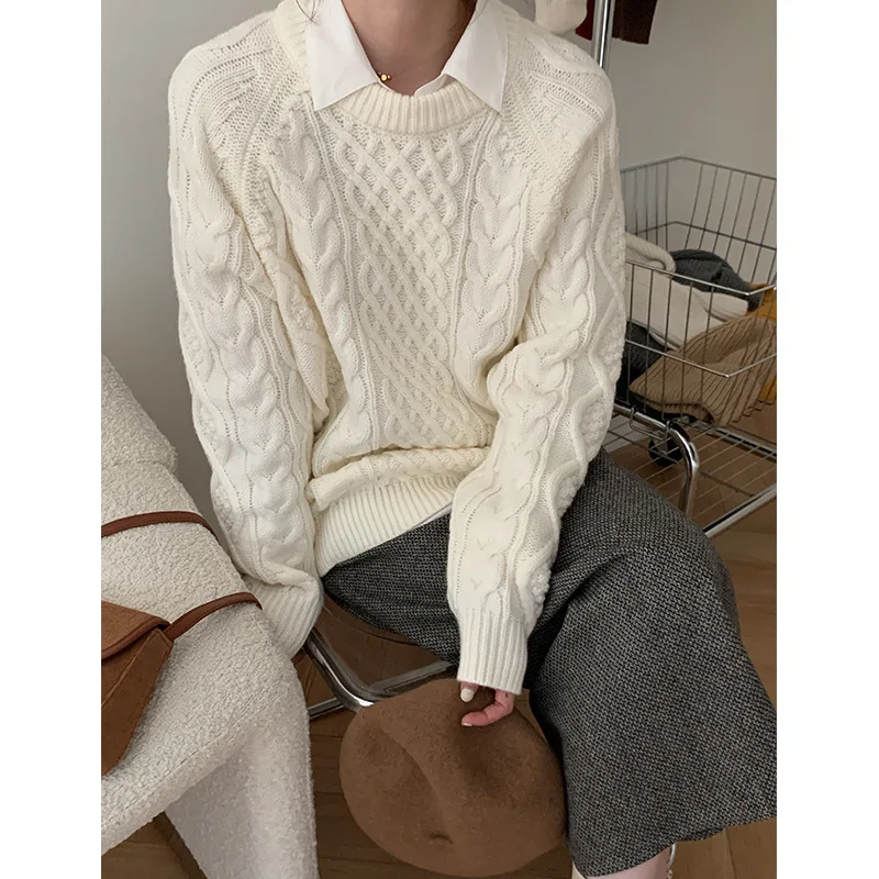 

2021 new trend fashion winter new long sleeve thick warm wool sweater Korean loose outside wear sweater women leisure and comfor