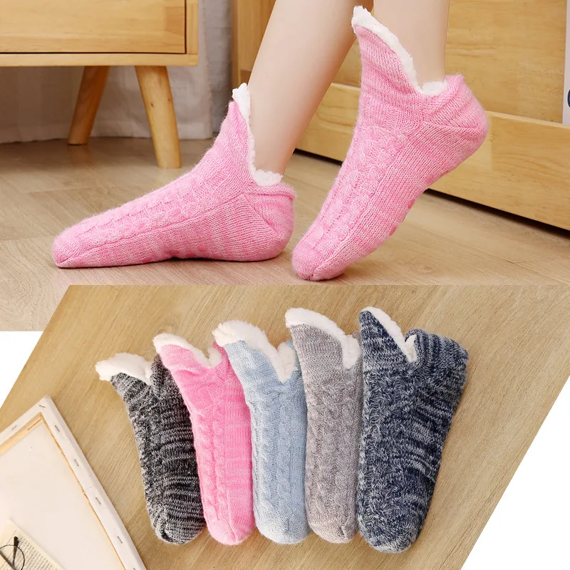 Winter Snow Socks Women Thicken Warm Home Bedroom Socks Slippers woman Non-Slip Foot Warmer Knitted Sock Chaussettes Pour Femmes