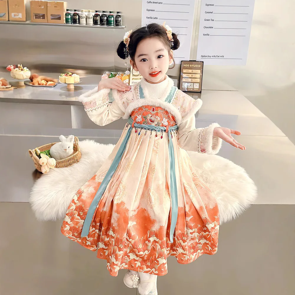 Ханфу для девочек осенне-зимний новый стиль детский старинный костюм суперфеи