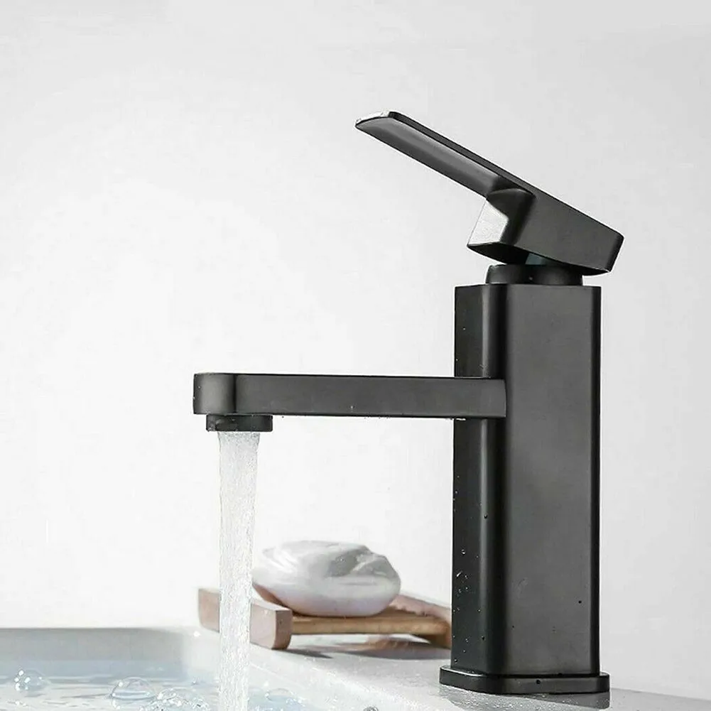 

Basin Sink Bathroom Faucet Deck Mounted Hot Cold Water Basin Mixer Taps Matte Black Lavatory Sink Tap Crane Single Handle