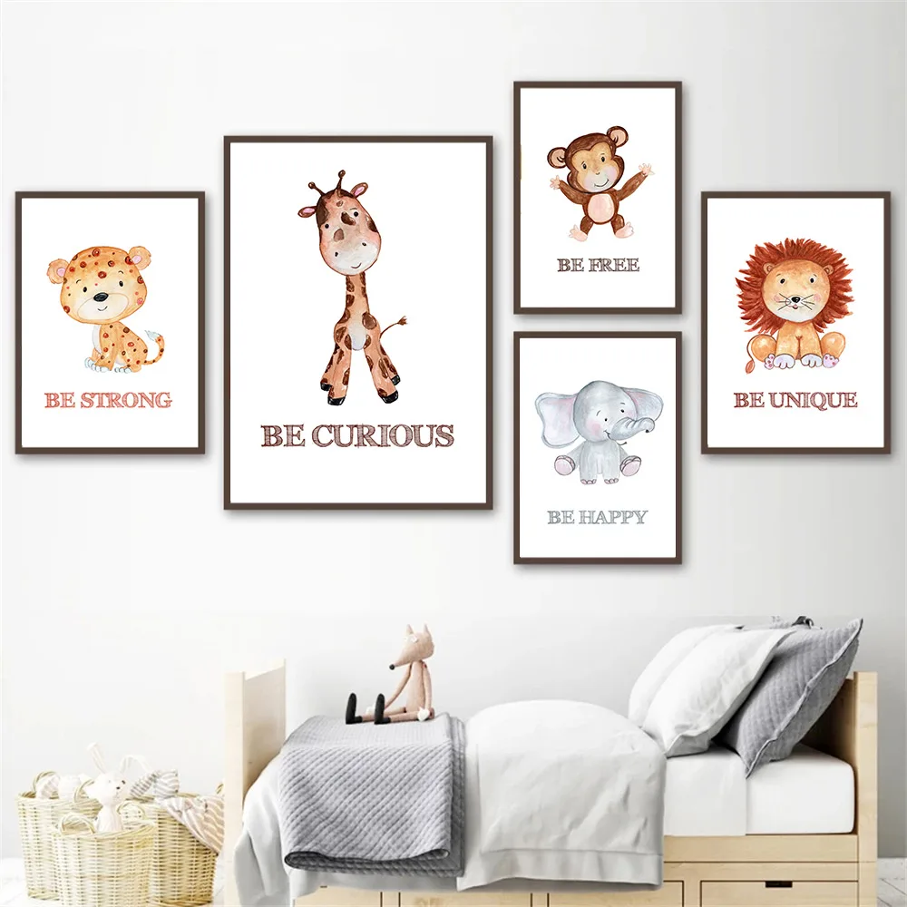 

Animal Poster Giraffe Leopard Lion Monkey Elephant Zebra Tiger Print Nursery Wall Art Canvas Painting Nordic Baby Kid Room Decor