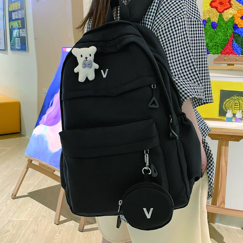 

Черный женский нейлоновый рюкзак для девочек-подростков, школьный ранец, Повседневная вместительная сумка для студентов