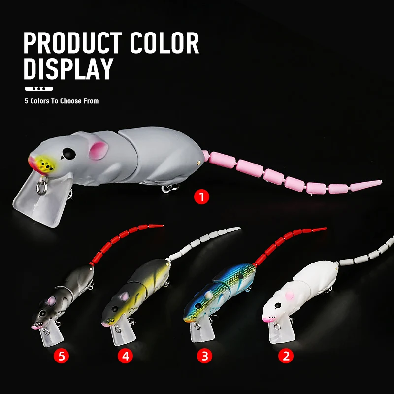 Ardea Rat Lure 15g fishing mouse Lure Hard Platic Rat Bait Jointde Crankbait Artificial Swimbait Black Pike Minnow Bass Tackle