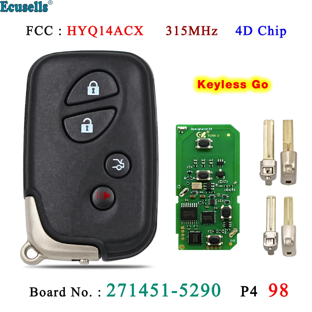 Ecusells 4 кнопки Smart Keyless Go дистанционный ключ 315 МГц 4D чип для Lexus HS250 LS460 LS460L LS600H HYQ14ACX