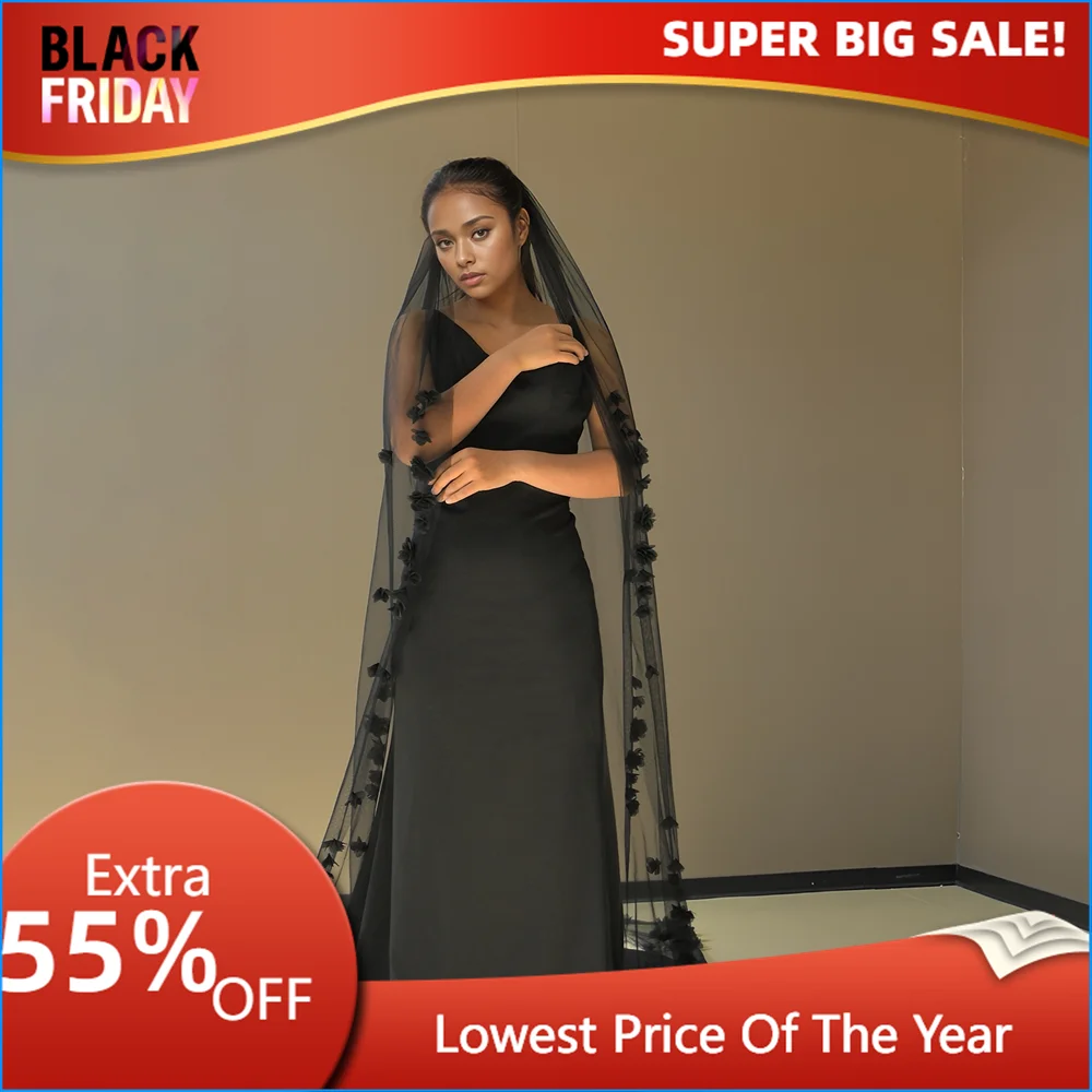 TOPQUEEN Черный собор с 3D цветами свадебная фата длинная 2024 стиль каскадный цветок из