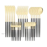 30pcs black gold western dinnerware set stainless steel cutlery set fork knife spoon tableware set kitchen utensils on the table