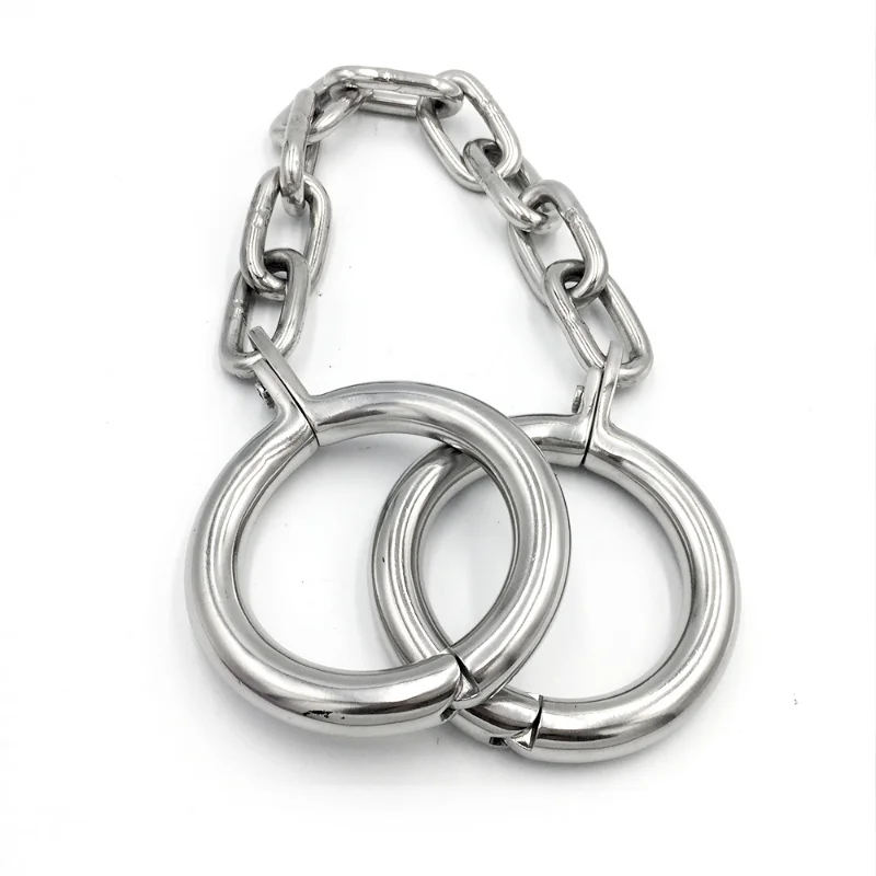 

Stainless Steel Round Wrist Handcuffs Ankle Cuffs with Chain Bondage BDSM Restraints Shackles Slave Sex Toy for Women Men