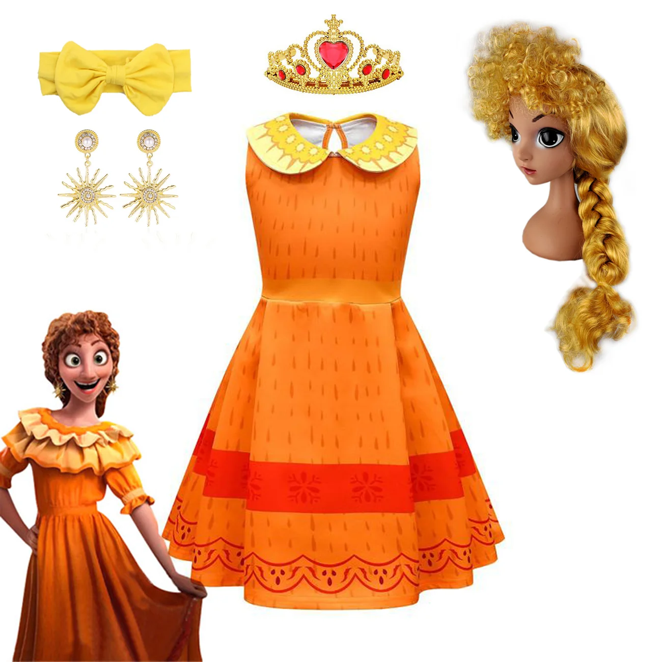 

Disney Cosplay Encanto Pepa Costume Children Crown Wreath Sleeveless Princess Dress Girl Birthday Party Carnival Kids Party