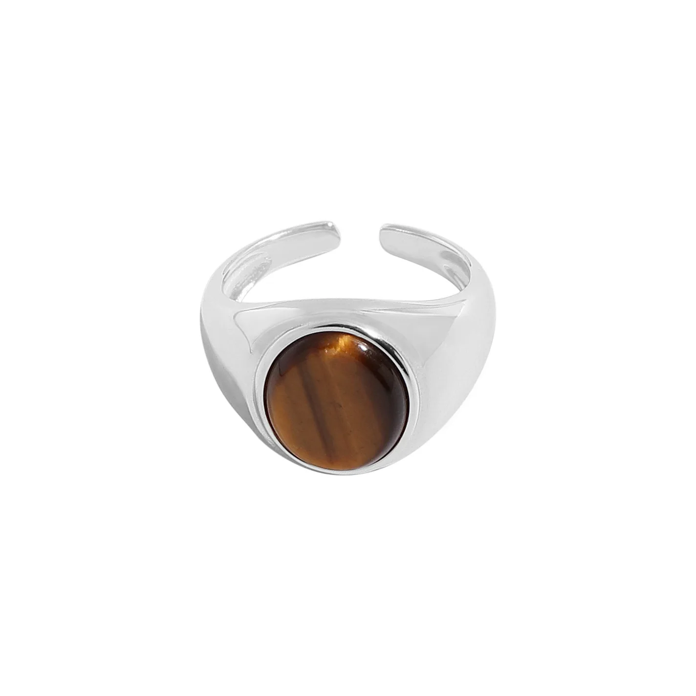 

Маленький и роскошный дизайн, минималистичное и универсальное Открытое кольцо с тигровым глазом, искусственное серебро, женская текстура