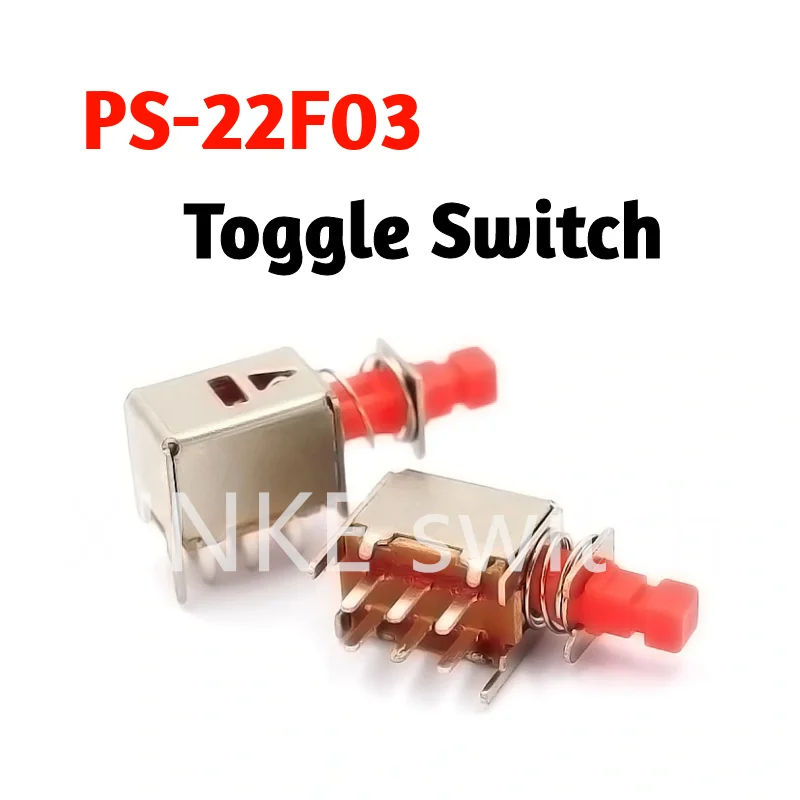 

100Pcs/Lot Directly Key Switch PS-22F03 A03 Right Angle PCB Latching Push Button Switch PS22F03 6Pin Self-locking Power Switches