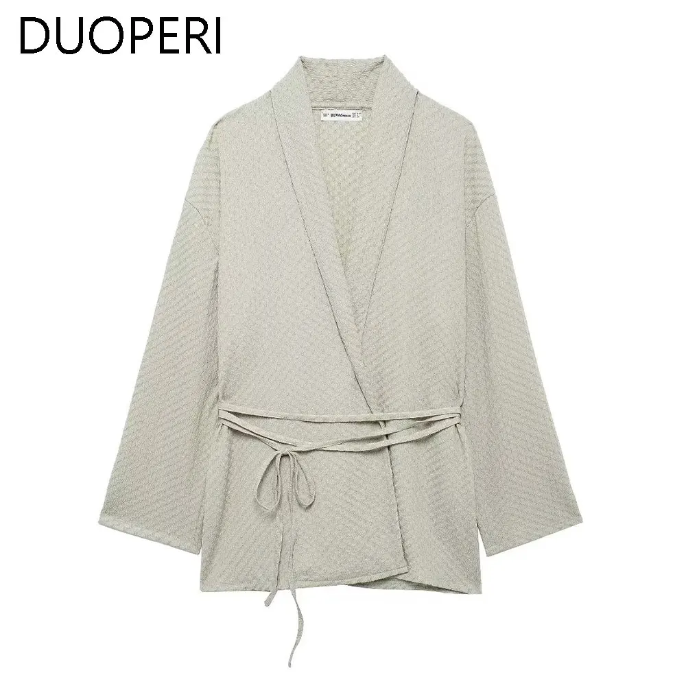 Duoperi Женская Повседневная Свободная Блузка Со Складками На Шнуровке Спереди С