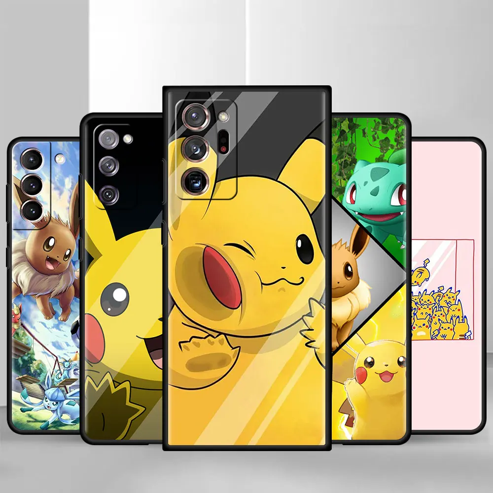 

Phone Case For Samsung Galaxy S20 FE S21Ultra S22 S10 S8 S9Plus Black Silicone Cover S10e S7 Note 20 Sac Yellow Pikachu