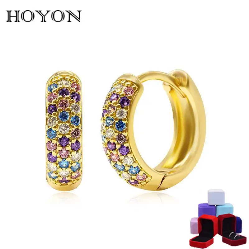 

HOYON 18K Gold Color Earrings micro-set color zircon new year earrings for women 2022 earrings round zircon high-end jewelry