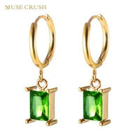 muse crush stainless steel square cubic zirconia hoop earrings colorful cz crystal drop earrings for women trendy jewelry