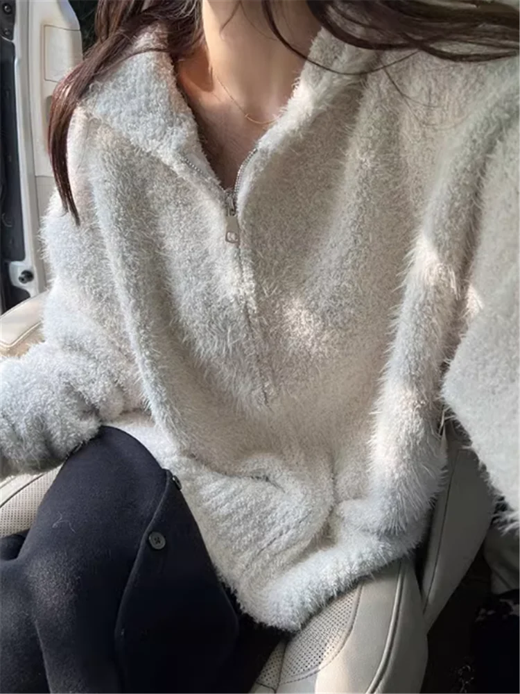 Idle Sle на молнии высококачественный норковый бархатный вязаный кардиган с