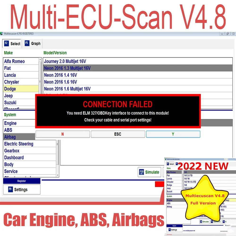 2022 Новый сканер Multiecuscan V4.8 для Fiat/Chrysler/Dodge/Jeep/Suzuki программное обеспечение 4,8 работает с ELM327 / OBD II диагностический инструмент