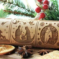1pc printing rolling pin embossed dough roller xmas rolling christmas tool cookies pies mold engraved pin cookies p0a3