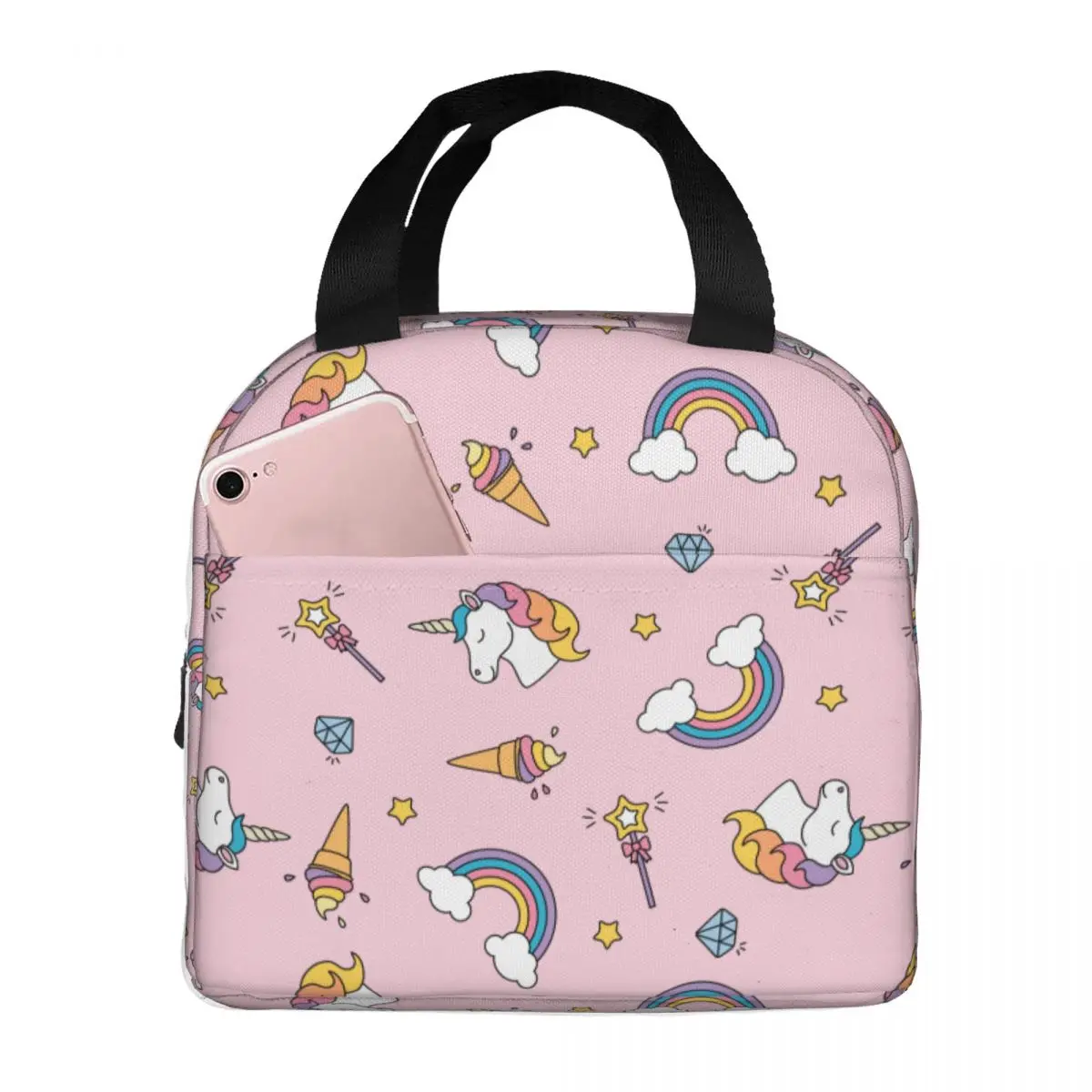 Lunch Bag for Women Kids Unicorn Kawaii Insulated Cooler Portable Work Polyester Lunch Box Food Bag