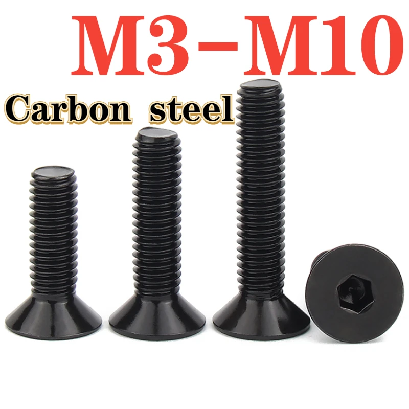 

Винт с потайной головкой класса 12,9, черный, с потайной головкой, М3, М4, М5, М6, М8, М10, высокопрочный болт с круглой головкой из углеродистой стали