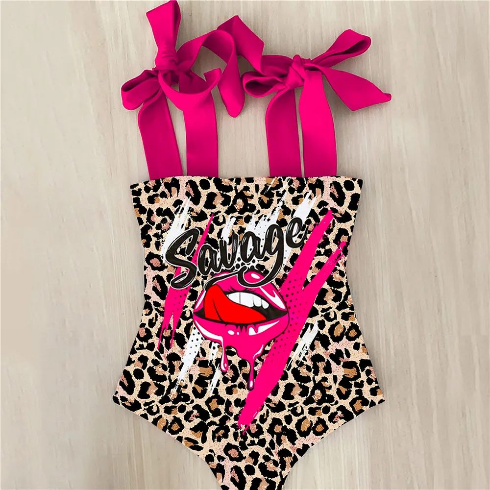 Новинка 2022 сексуальный цельный купальник на бретельках с принтом губ женский