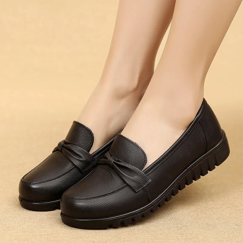 

Spring Autumn Fashion Casual Lofers Women's Flat Shoes Ladies Genuine Leather Breathable Women Ballet Shoes Mother Slip On Shoes