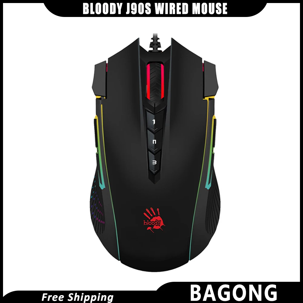 

Bloody J90s Wired Mouse Gaming Man Low Delay Ergonomics Rgb Light Mouse Fps Pc Gamer Mouse Laptop Computer Accessories For Gifts