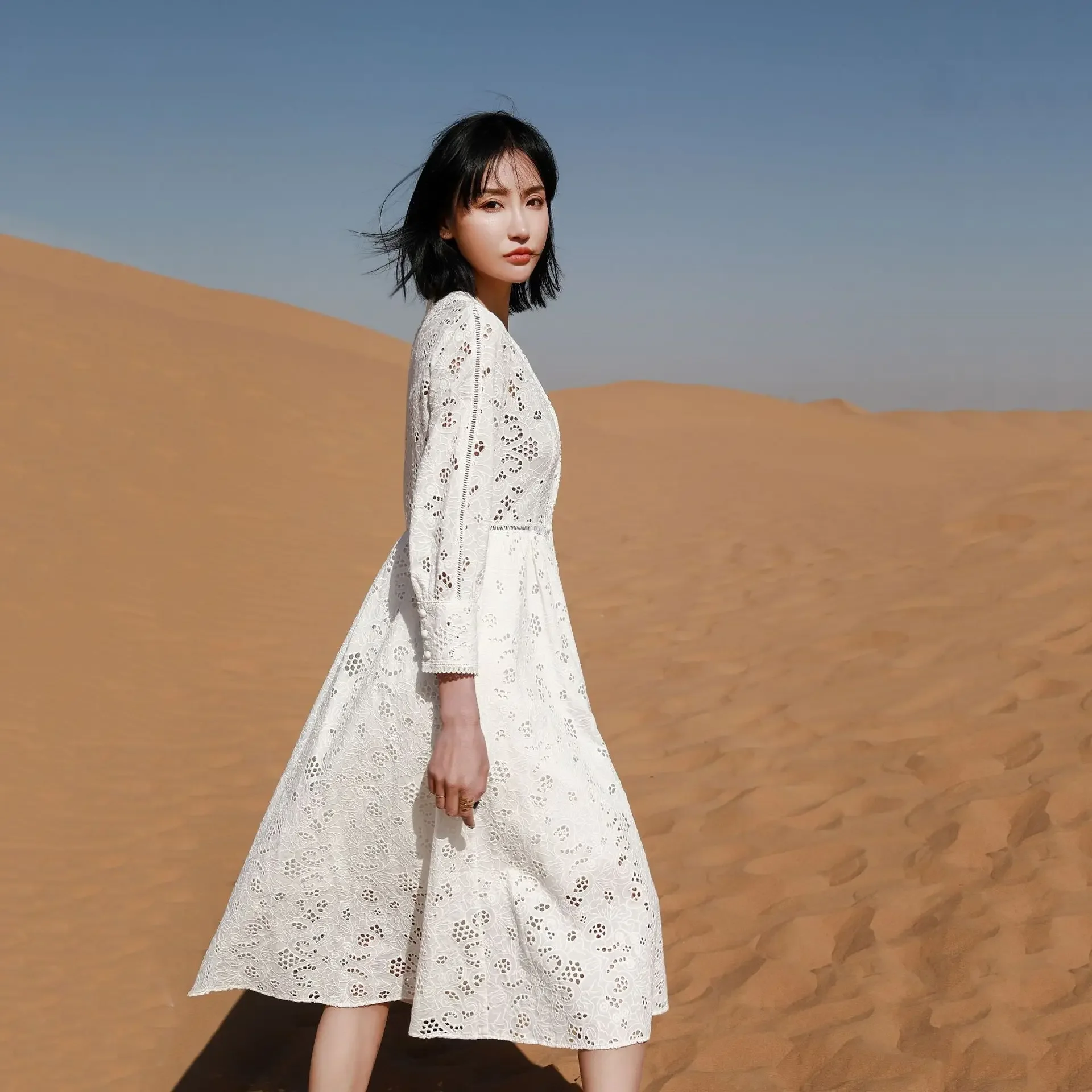 GypsyLady цветочное вязаное крючком сказочное платье миди белое хлопковое