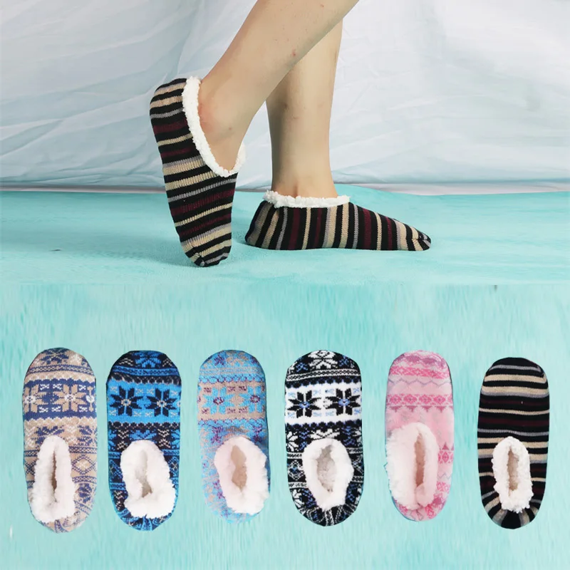 Home Socks Women's Thicked Winter Sock Slippers Woolen Plush Floor Socks Low Cut Christmas Gift Foot Warmer Ankle Socks Girls