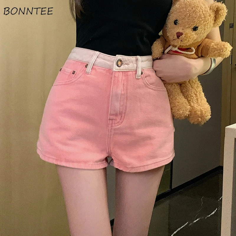 

Шорты женские из джинсовой ткани, пикантные свободные универсальные с завышенной талией, с широкими штанинами, милые элегантные, розовые, на лето