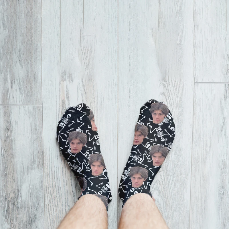 Custom Fashion Big Smile Face Socks Women Cute Skull Print Socks Creative Personality Pure Color Funny Socks for Ladies Meias