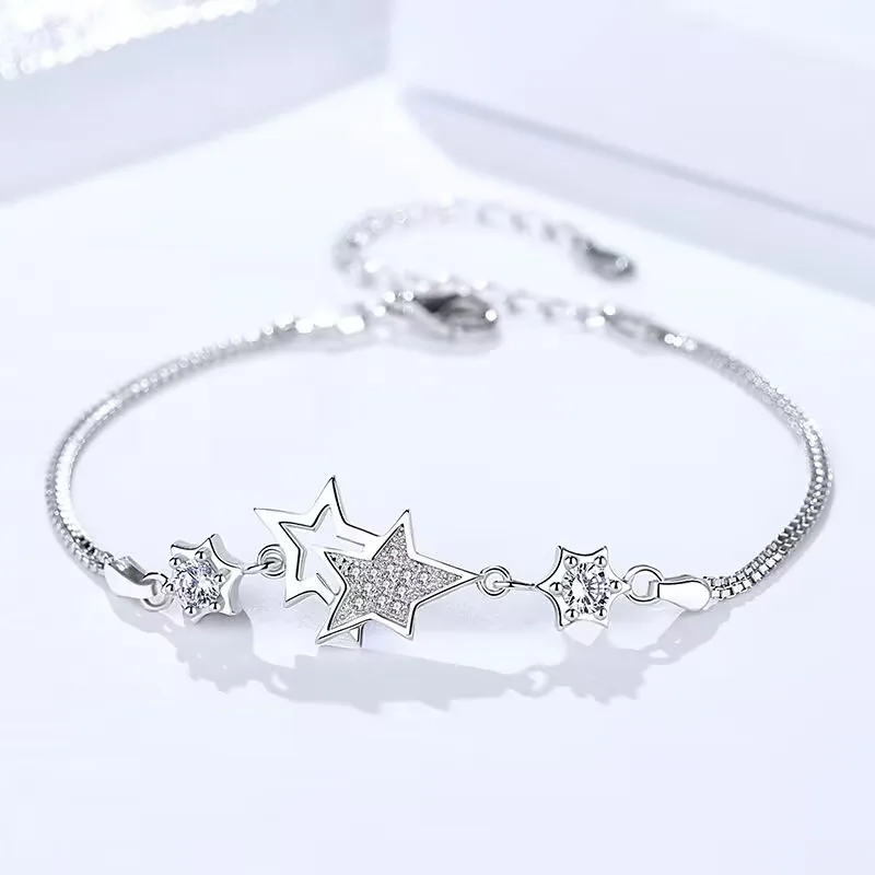 

Charms 925 Sterling Silver Bracelets Star for Women Valentine's Days Cubic Zircon Wedding Love Jewelry