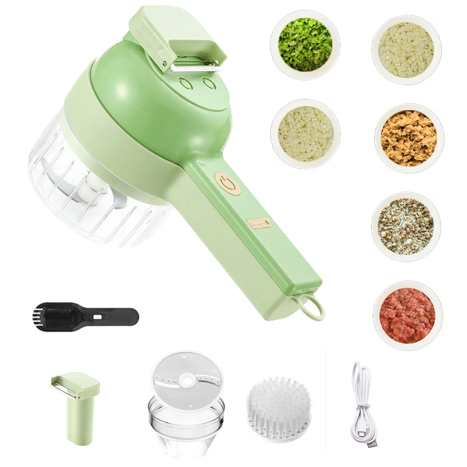 

4 в 1, ручной электрический резак для овощей, износостойкая дробилка для Чили и овощей, кухонный инструмент с USB-зарядкой, машина для мастики и...