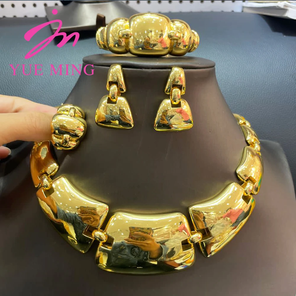 

YM African Jewelry Sets for Women Fashion Dubai 18K Gold Color Necklaces Earrings Bracelet Ring Set Earrings Jewelry Choker