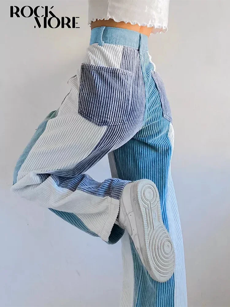 Женские вельветовые брюки Rockmore мешковатые с высокой талией и контрастными