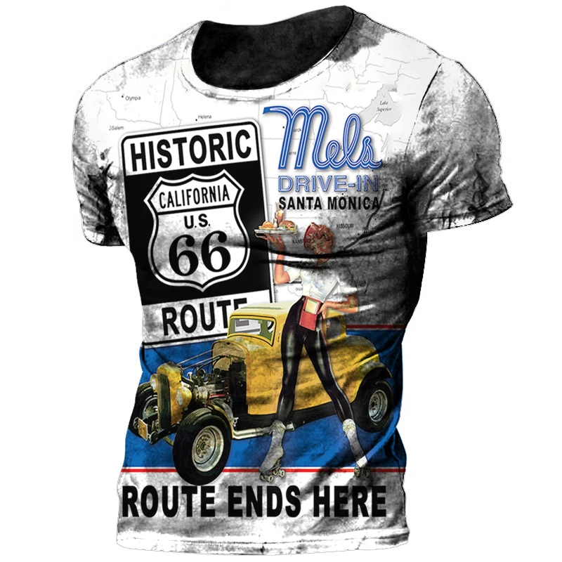 

Summer New Fashion Route 66 T Shirt Men Ladies O Neck Casual Harajuku Hip Hop 3D Print T Shirt Vintage Style Short Sleeve Top