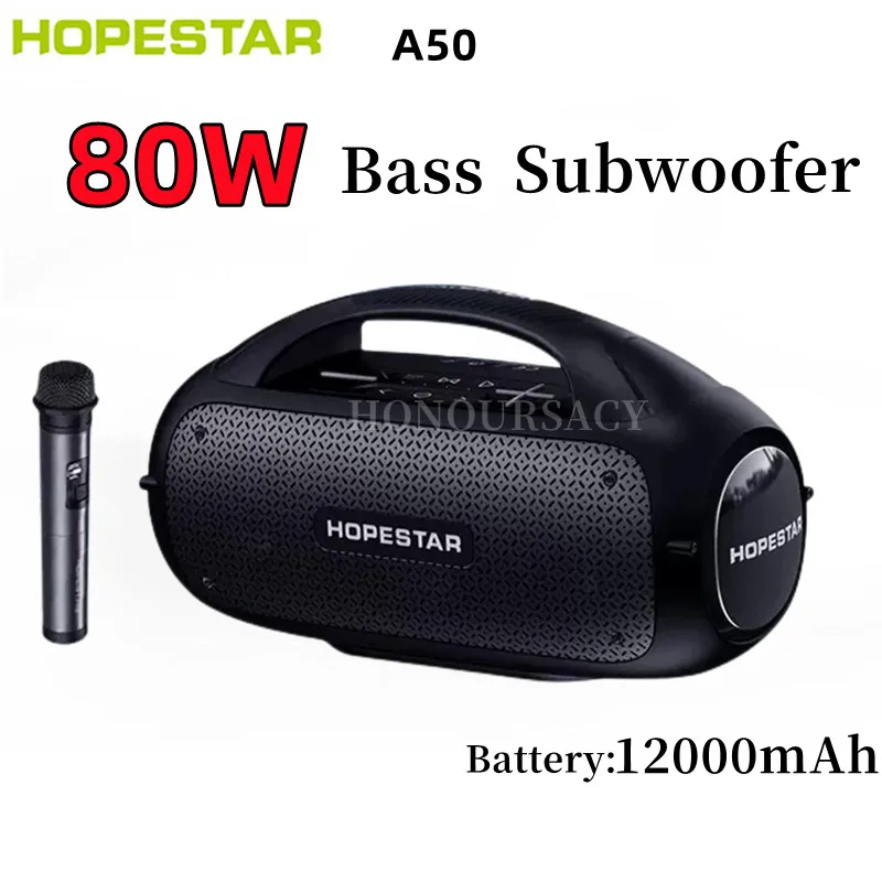 Портативная Bluetooth-Колонка Hopestar A50, 80 Вт, мощная музыкальная шкатулка, уличный сабвуфер с микрофоном, автомобильный сабвуфер, водонепроницаемый KTV